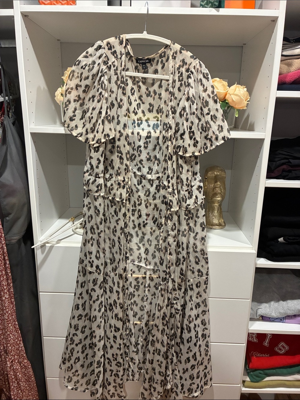 Express Sheer Leopard Print Duster - Cream and Black